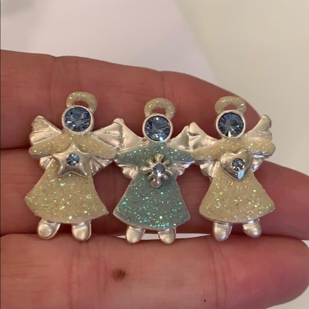 Triple angels with halos star heart crystal pin